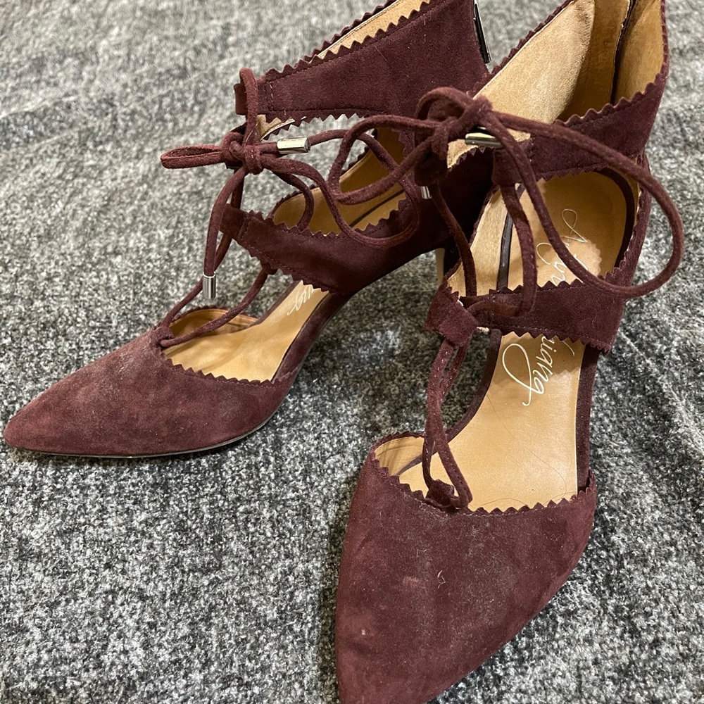 Maroon suede lace up heels